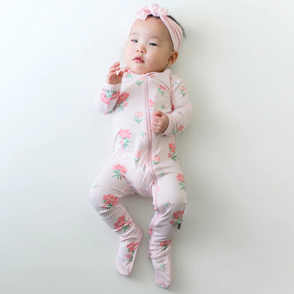 Zippered Footie in Sakura Peony | Kyte Baby