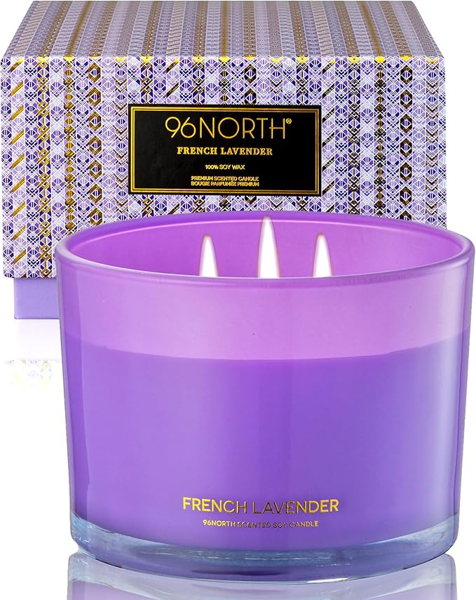96NORTH Luxury Lavender Soy Candle | Large 3 Wick Jar Candle | Up to 40 Hours Burning Time | 100%... | Amazon (US)