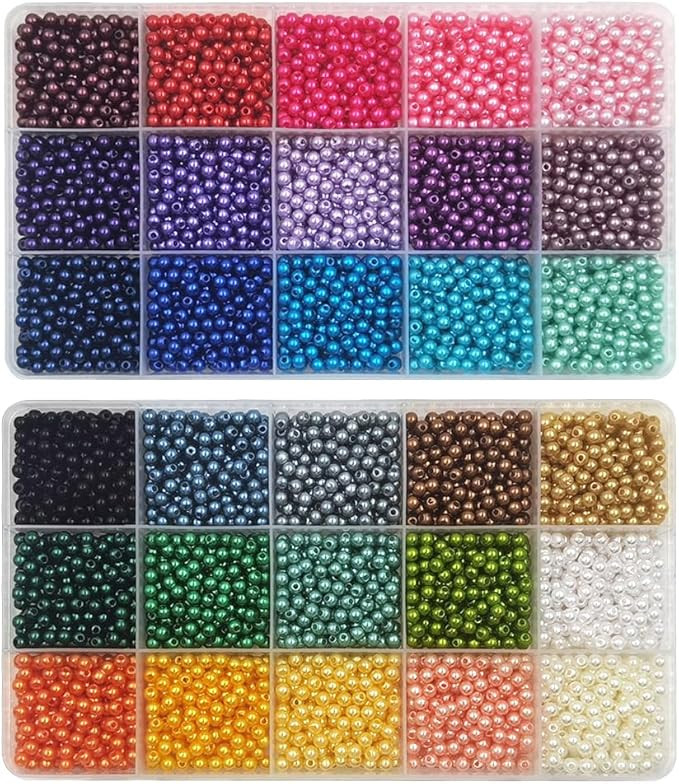 5400 Pieces 4mm Pearl Beads 30 Colors Plastic Spacers Beads for Jewelry Making and Crafting | Amazon (US)