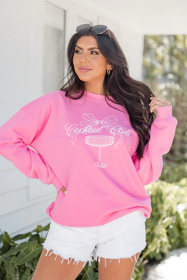 Cocktail Club Pink Oversized Graphic Sweatshirt | Pink Lily