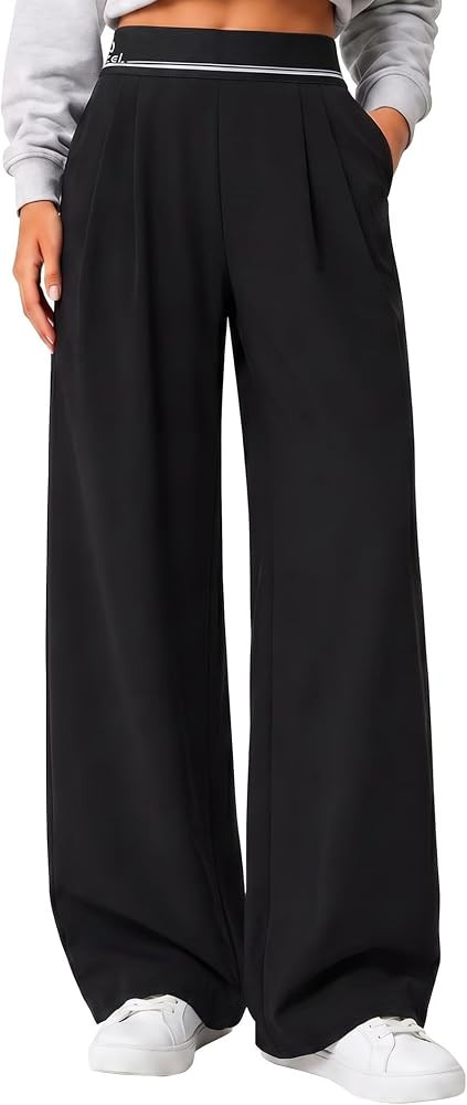 Sunzel Women's Pleated Wide Leg Pants with Pockets Stretch Work Trousers | Amazon (US)