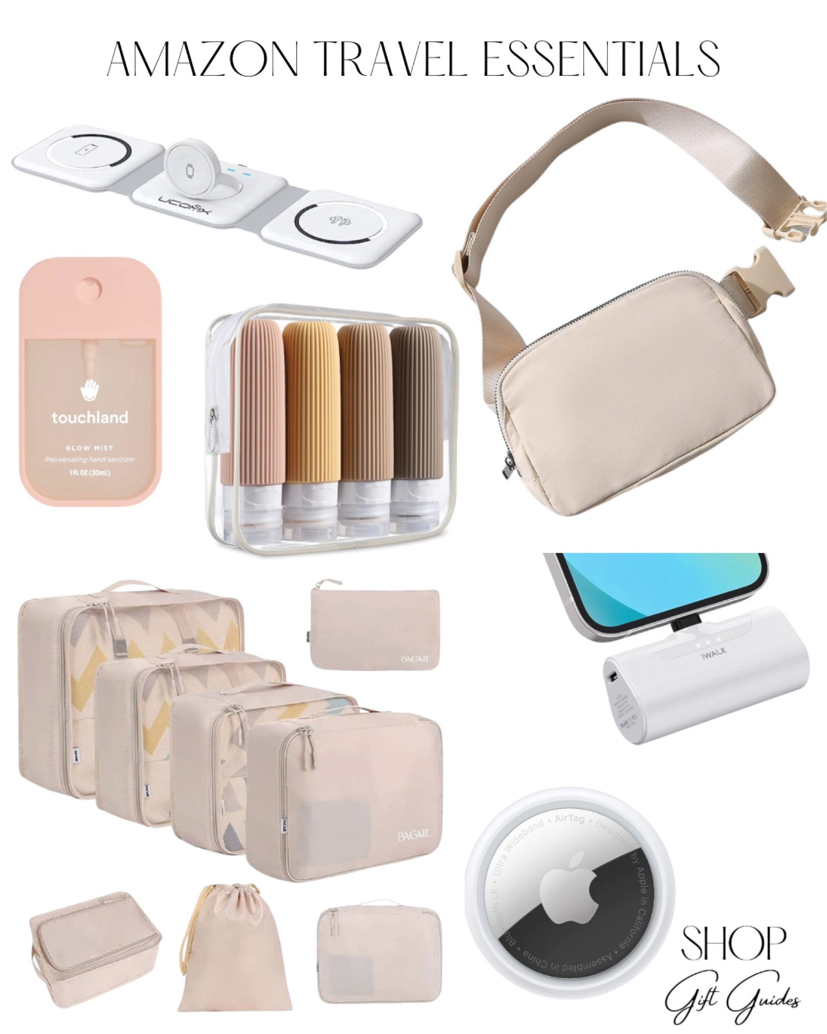 Amazon travel essentials 

Belt bag dupe, touchland hand sanitizer, wireless Apple Watch iPhone AirPods charger packing cubes AirTag travel toiletry set 

#LTKFind #LTKtravel #LTKunder50