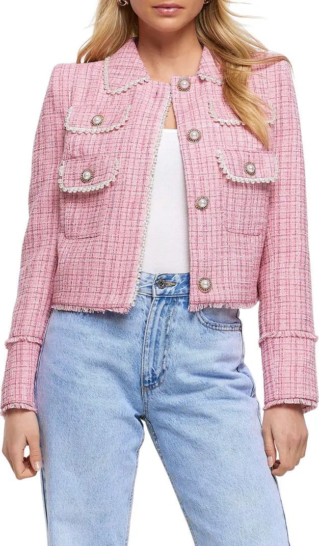 Faux Pearl Crop Bouclé Blazer | Nordstrom