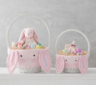 Pink Gingham Bunny Face Basket Liners | Pottery Barn Kids