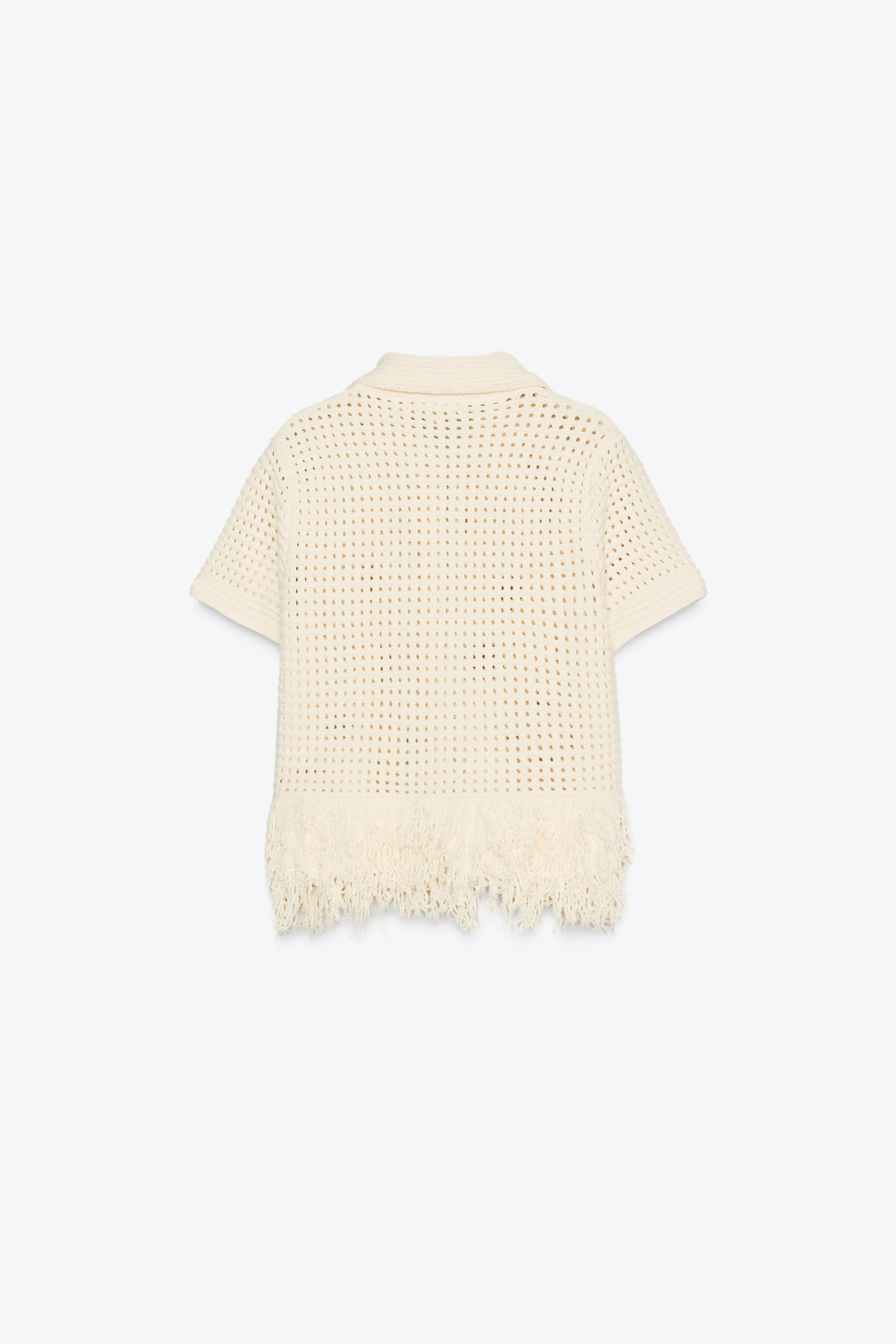 CHECKERED KNIT JACKET WITH FRINGE | Zara US