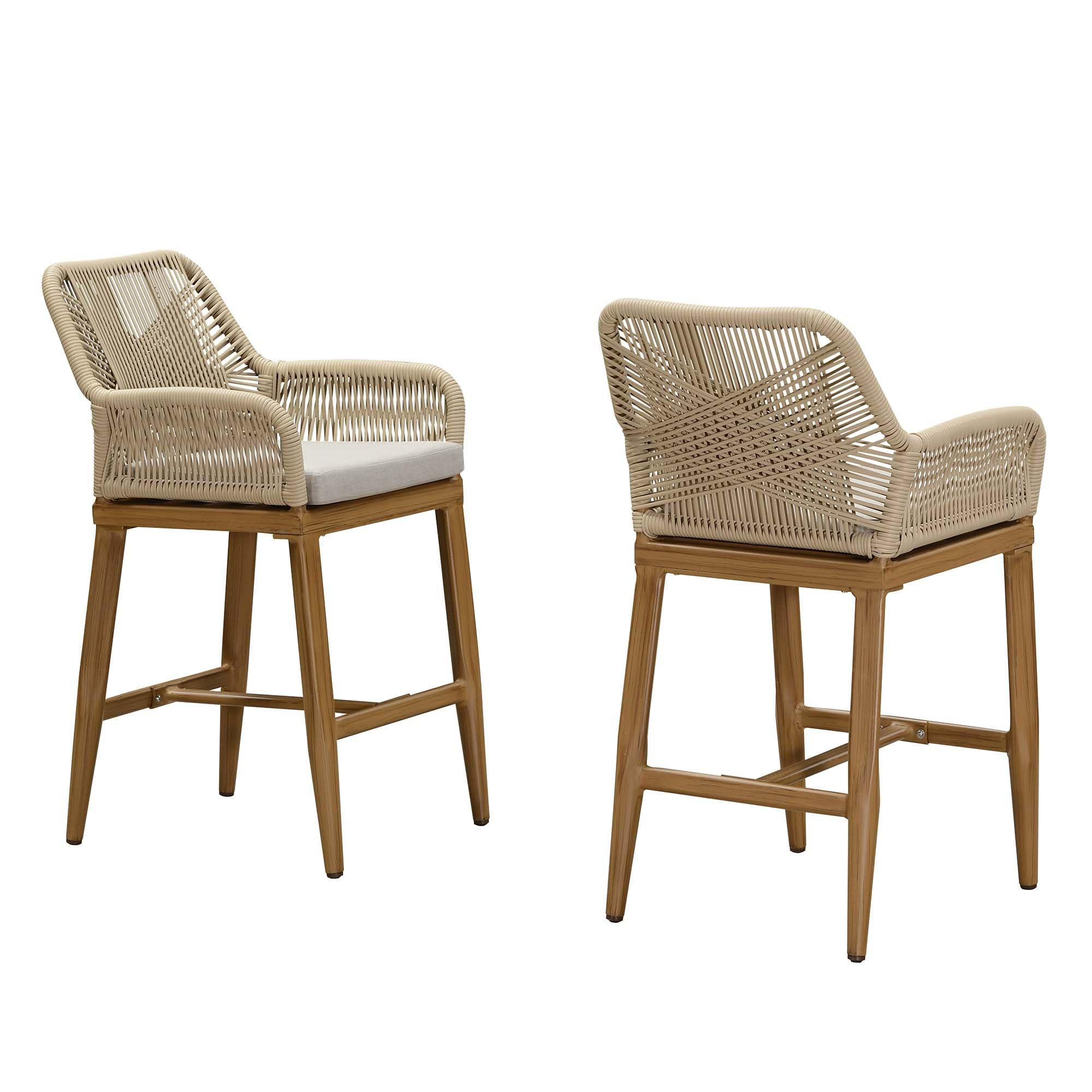 PURPLE LEAF Outdoor 24" Counter Height Bar Stools Chair Set of 2, All Weather Rattan and Aluminum... | Amazon (US)