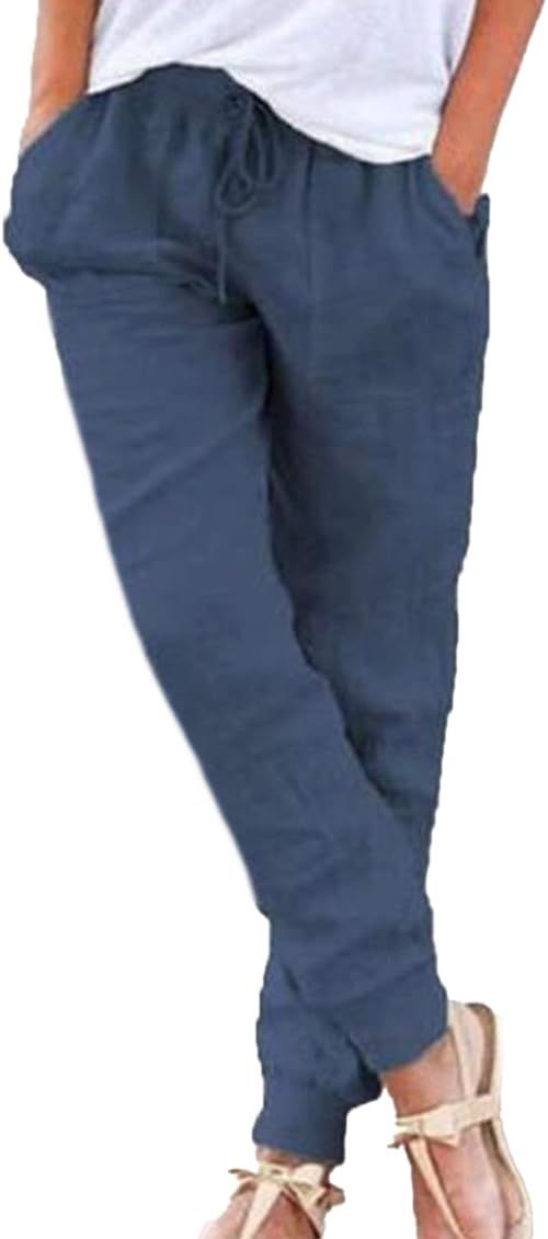 Dokotoo Womens 2022 Casual Drawstring Tie Elastic Waist Loose Capri Jogger Cargo Pants with Pockets | Amazon (US)