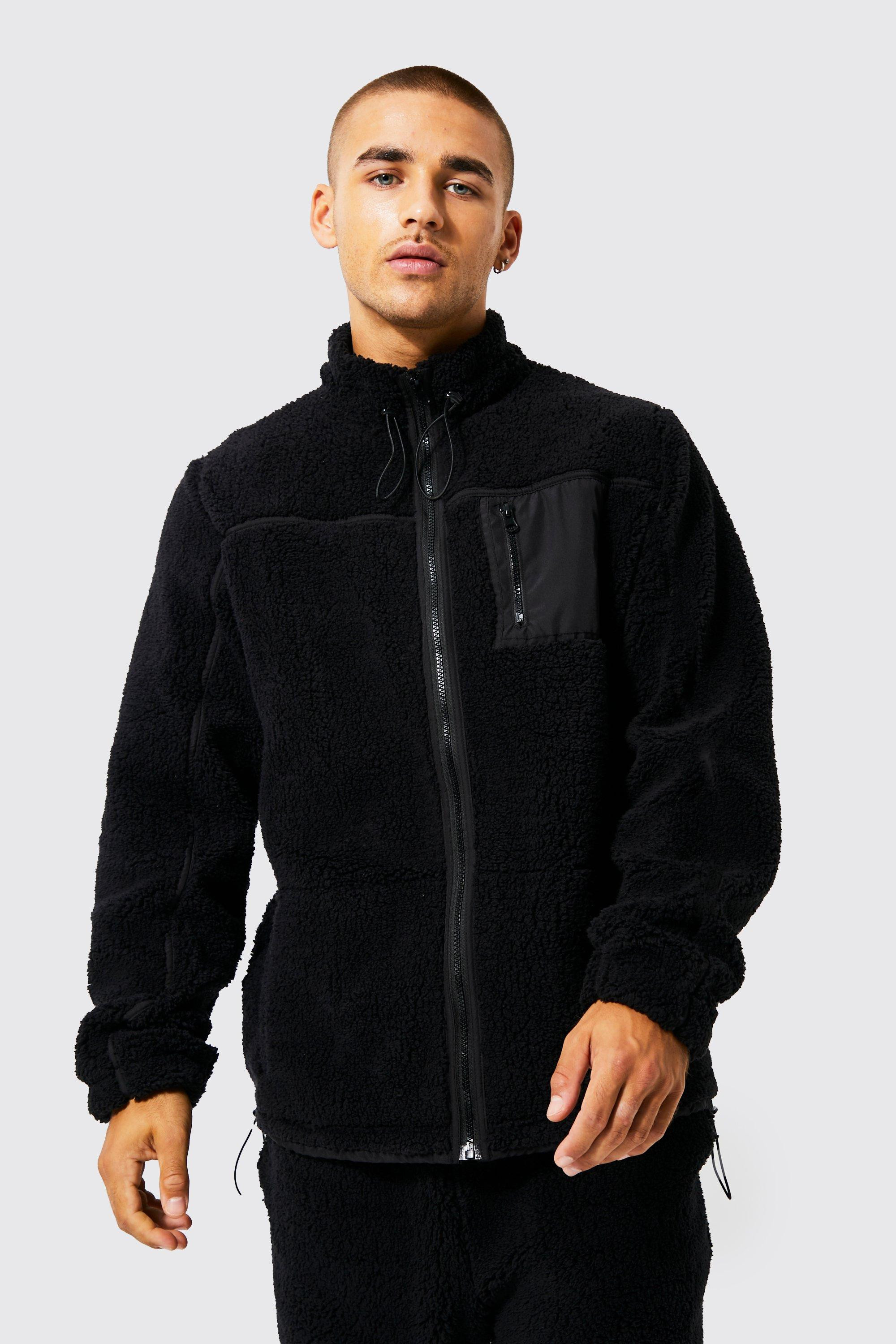 Jersey And Nylon Borg Funnel Bomber Jacket | boohooMAN (DE, IE & UK)