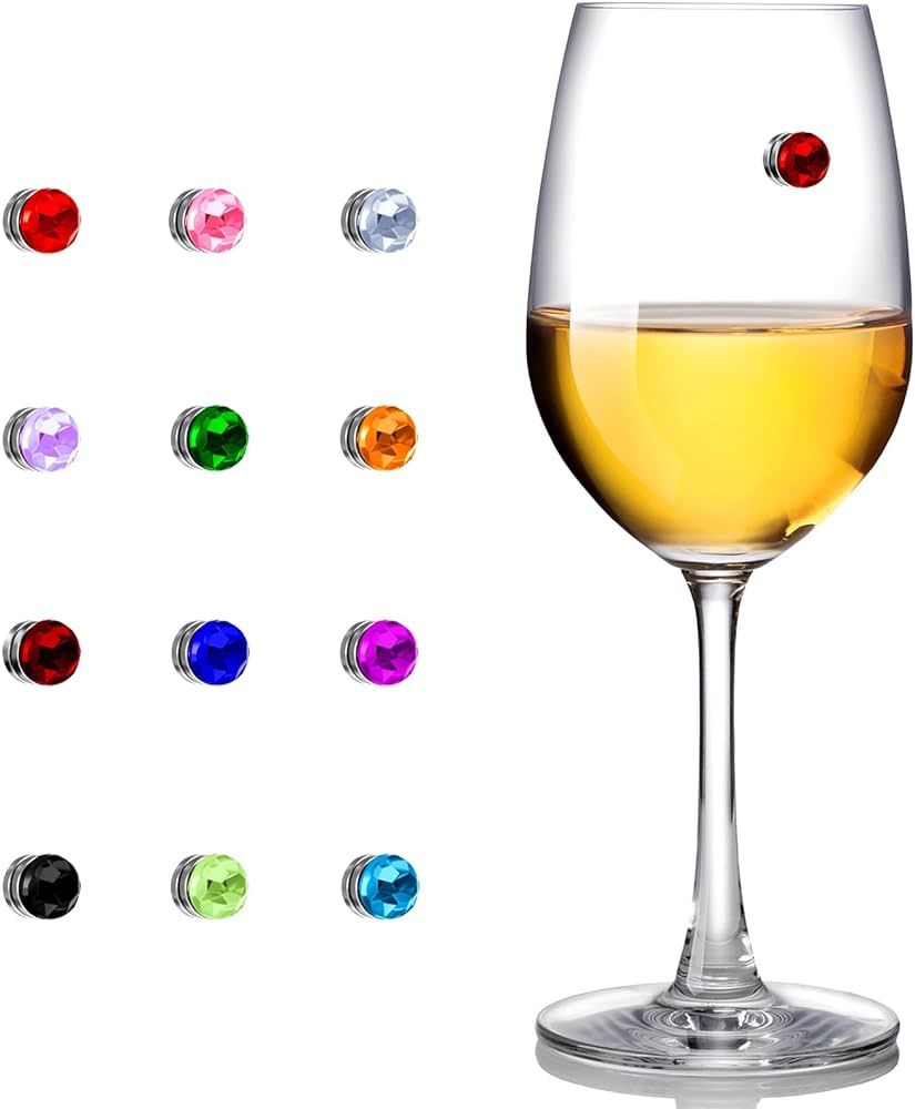 12 Pieces Wine Charms for Stemless Glasses Colorful Crystal Magnetic Drink Markers Wine Glass Cha... | Amazon (US)