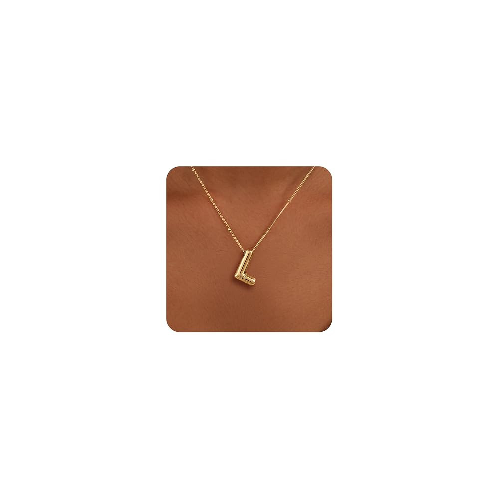 Gold Bubble Letter Necklace Initial Necklaces for Women, Chunky 14K Plated Balloon Initials, Tren... | Amazon (US)