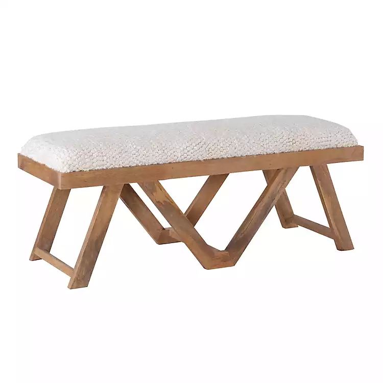 New! White Upholstered Seat and Tan Wood Bench | Kirkland's Home