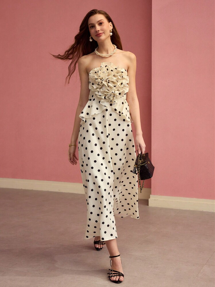 MOTF PREMIUM POLKA DOT STEREO FLORAL TUBE DRESS,SPRING/SUMMER | SHEIN