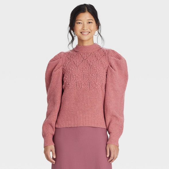 Women's Puff Sleeve Crewneck Pullover Sweater - A New Day™ | Target