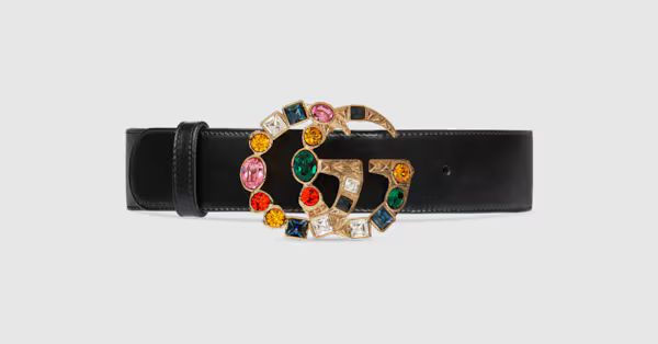 Gucci Leather belt with crystal Double G buckle | Gucci (US)