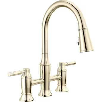 Delta Renaldi Lumicoat Polished Nickel Double Handle Deck-mount Handle Residential Bridge Kitchen... | Lowe's