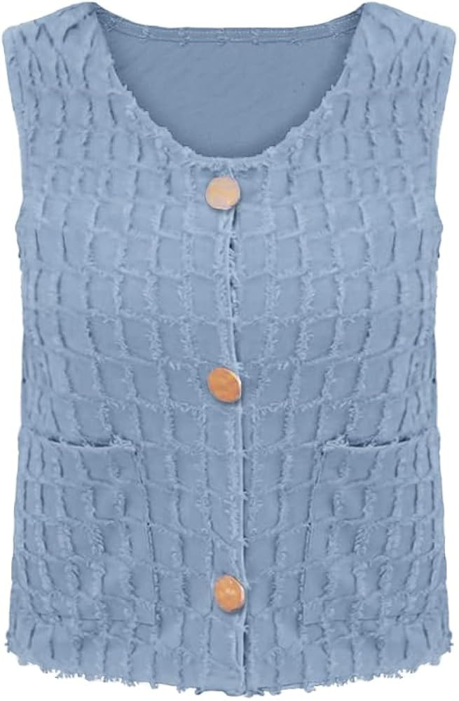 Cardigan Vest Tank Top for Women Button Down Summer Tops Sleeveless Shirts Fashion Streetwear | Amazon (US)