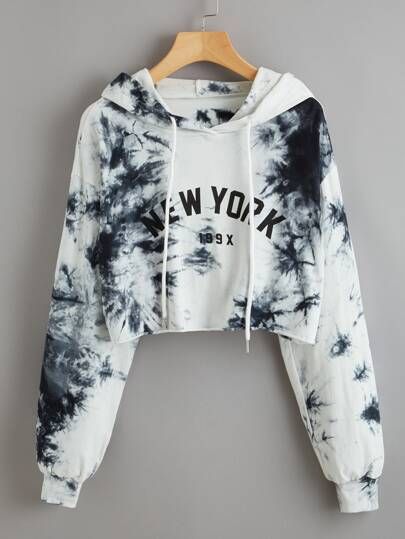 New York Graphic Tie-Dye Cropped Hoodie | SHEIN