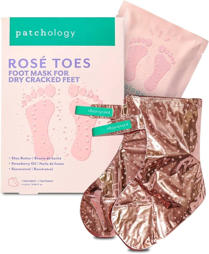 Patchology Rosé Toes Moisturizing Foot Mask for Dry Cracked Feet, Shea Butter & Strawberry-Scent... | Amazon (US)