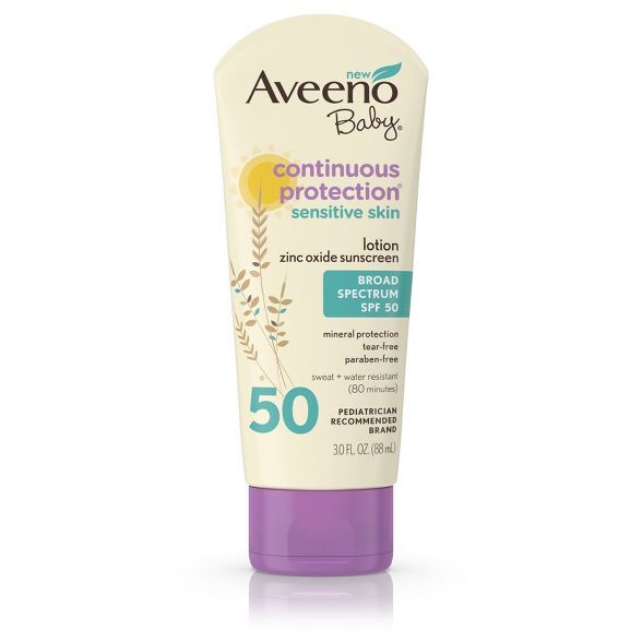 Aveeno Baby Continuous Protection Zinc Oxide Mineral Sunscreen - SPF 50 | Target
