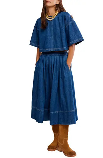 Free People Westley Denim Crop Top & Skirt in Deep Sea Wash at Nordstrom Rack, Size Medium | Nordstrom Rack