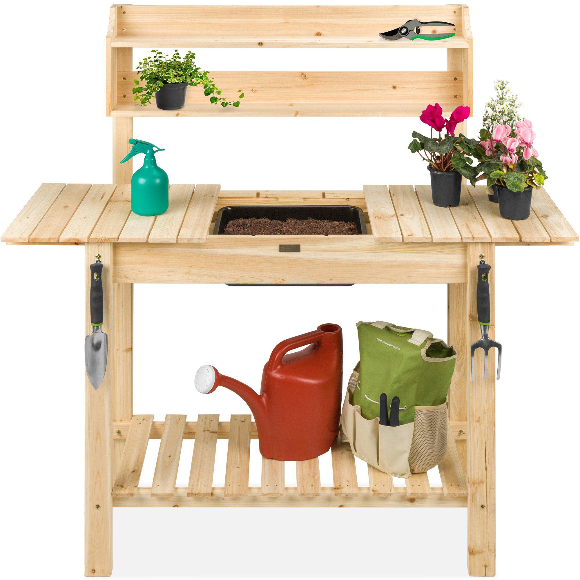 Best Choice Products Wood Garden Potting Bench Workstation Table w/ Sliding Tabletop, Food Grade ... | Walmart (US)
