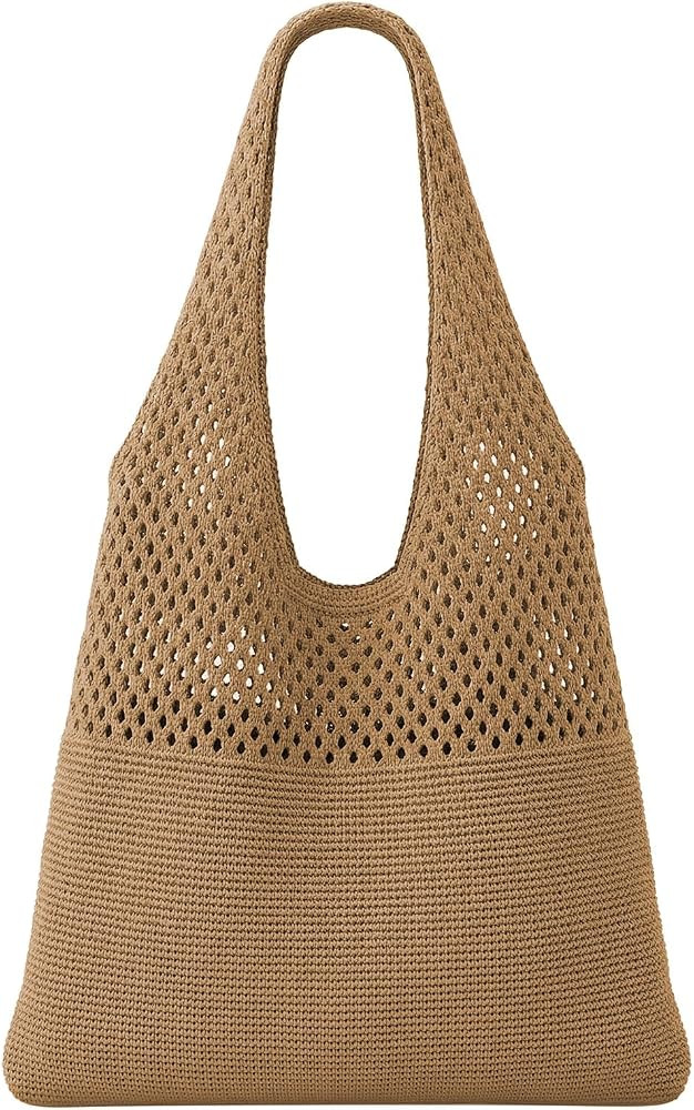 SUOSDEY Crochet Mesh Beach Tote Bag, Knit Summer Vacation Aesthetic Boho Tote Bag for Women | Amazon (US)