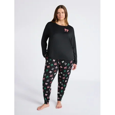 Joyspun Women s Dreamy Soft Collection Long Sleeve Sleep Top and Joggers Pajamas Set 2-Piece Sizes XS-3X | Walmart (US)