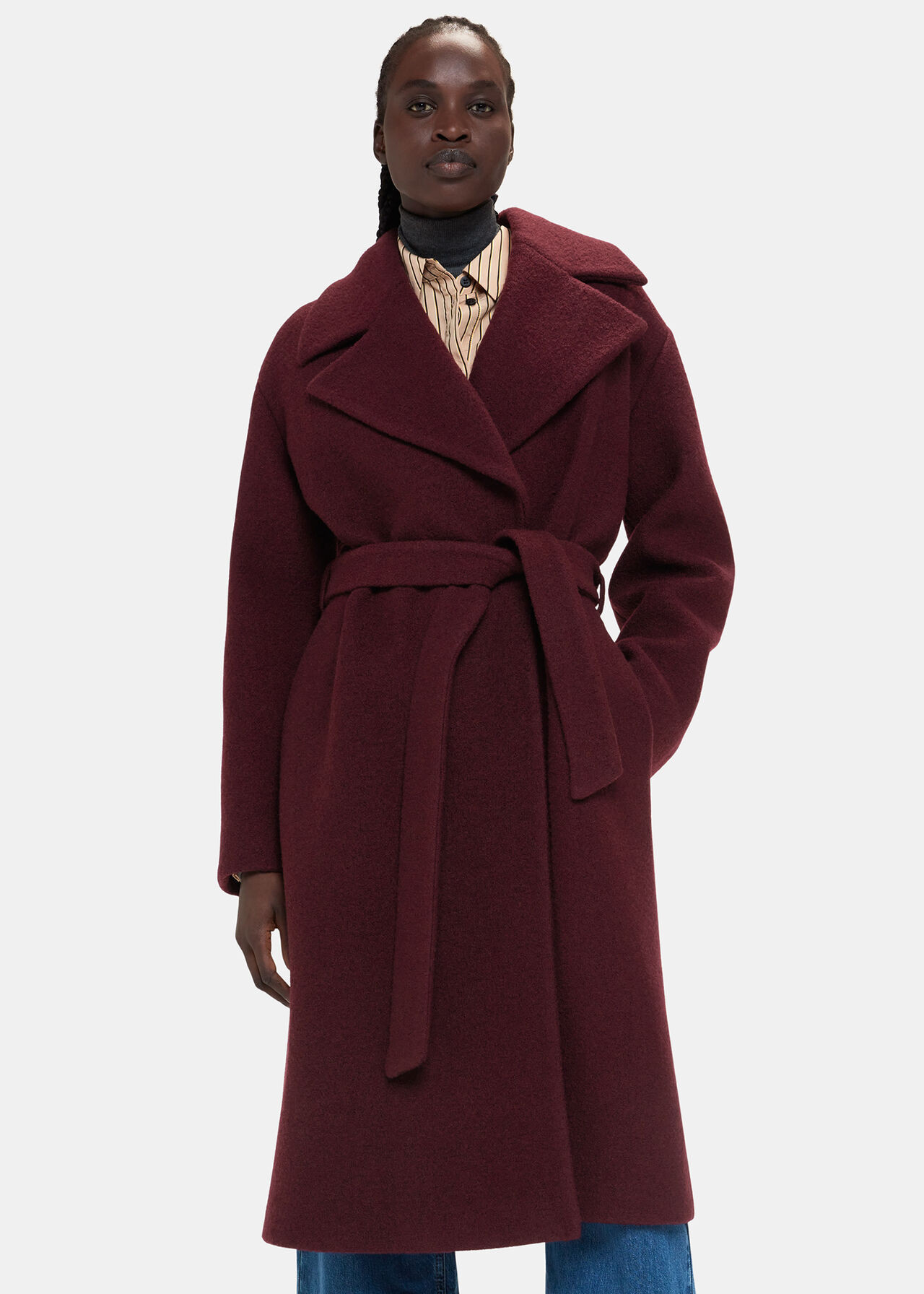 Burgundy Lorna Wrap Wool Coat | WHISTLES | | Whistles