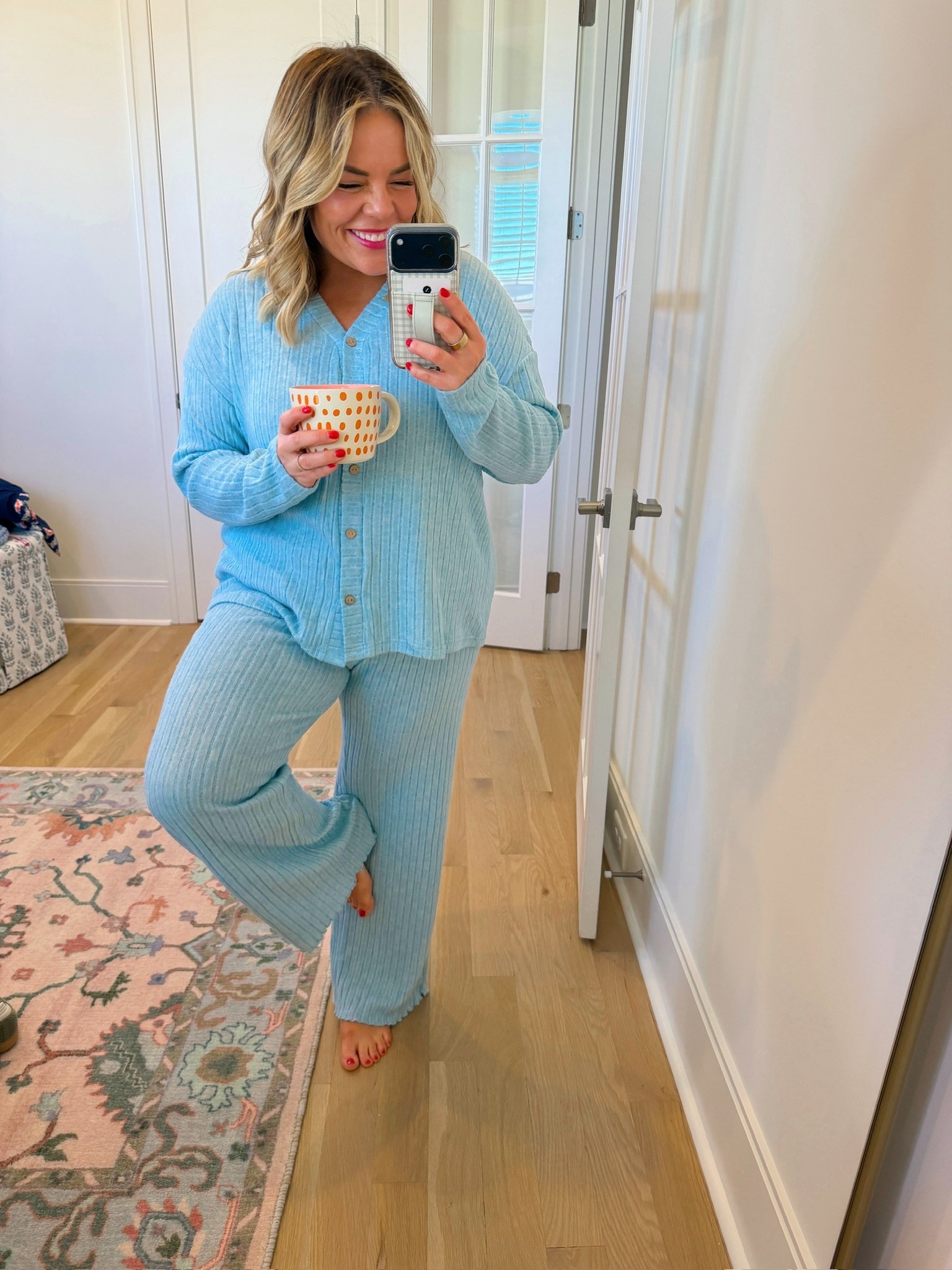cozy lounge set, ribbed matching set, pajama outfit, loungewear style, women’s fashion, trendy outfit, relaxed weekend outfit, blue pj set

#LTKootd #LTKSeasonal
