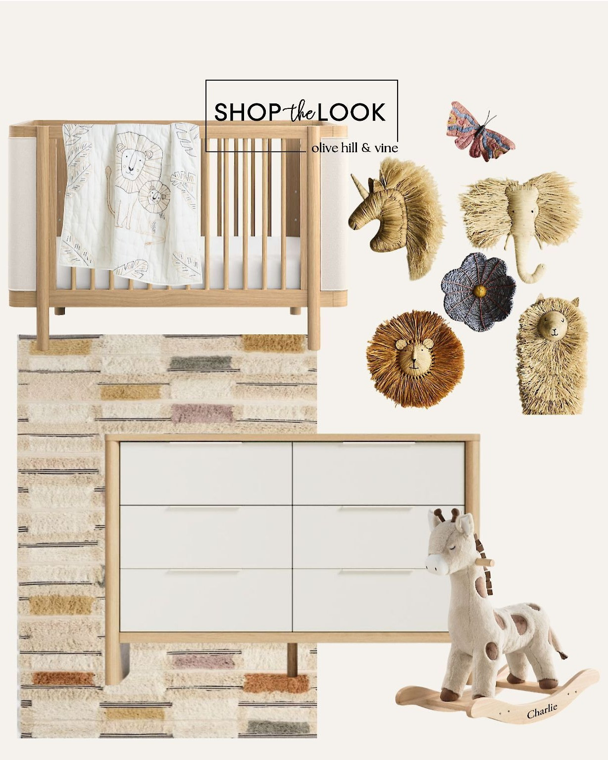 This boho safari nursery is everything! The upholstered wood convertible crib with curved corners pairs perfectly with the two-toned, 6-drawer dresser. A striped woven rug and raffia safari wall decor add texture, while the embroidered lion quilt and plush giraffe rocker bring charm.  

 

#LTKHome #LTKBaby #LTKBump