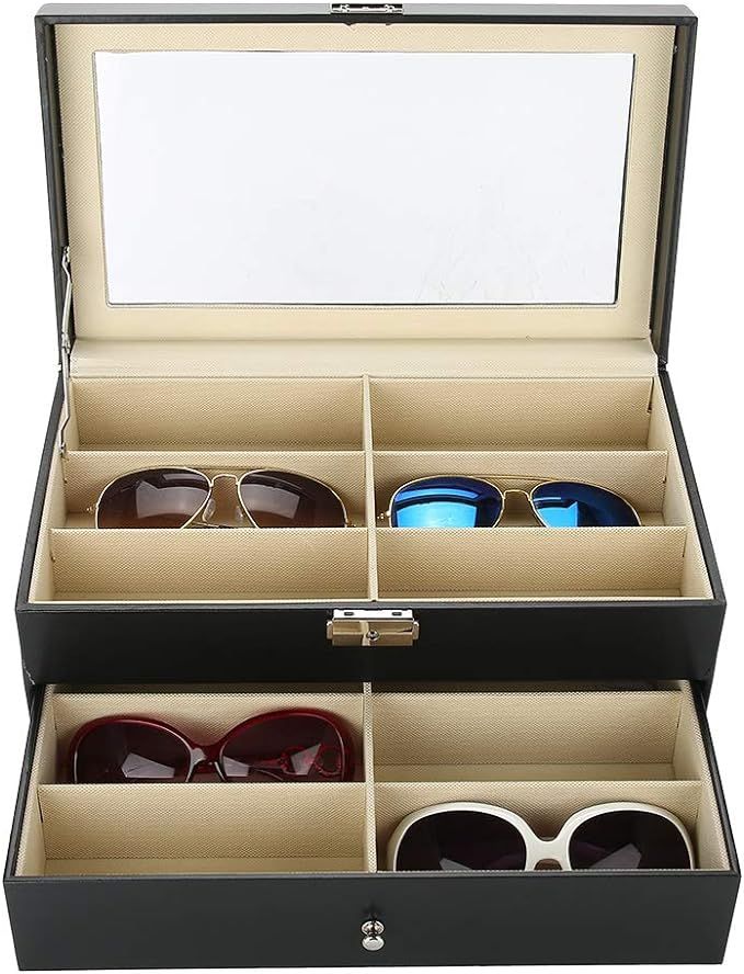 Sunglasses Storage Box,12 Piece Eyeglasses Storage and Sunglass Glasses Display Drawer Lockable C... | Amazon (US)