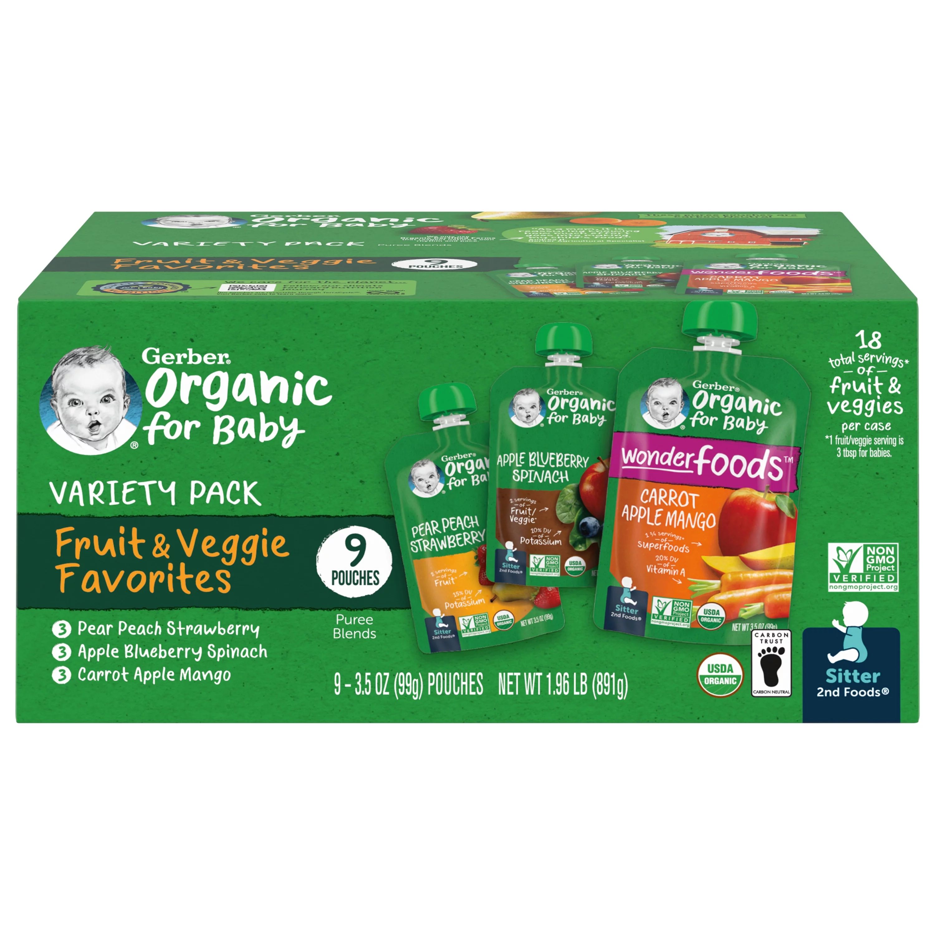 Gerber 2nd Foods Organic Baby Food, Variety Pack Fruit and Veggie Favorites, 3.5 oz Pouches (9 Pa... | Walmart (US)
