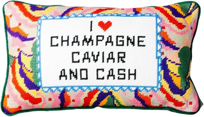 FURBISH Needlepoint Decorative Throw Pillow - Caviar and Cash - 9"x15" - Small Embroidered Design... | Amazon (US)