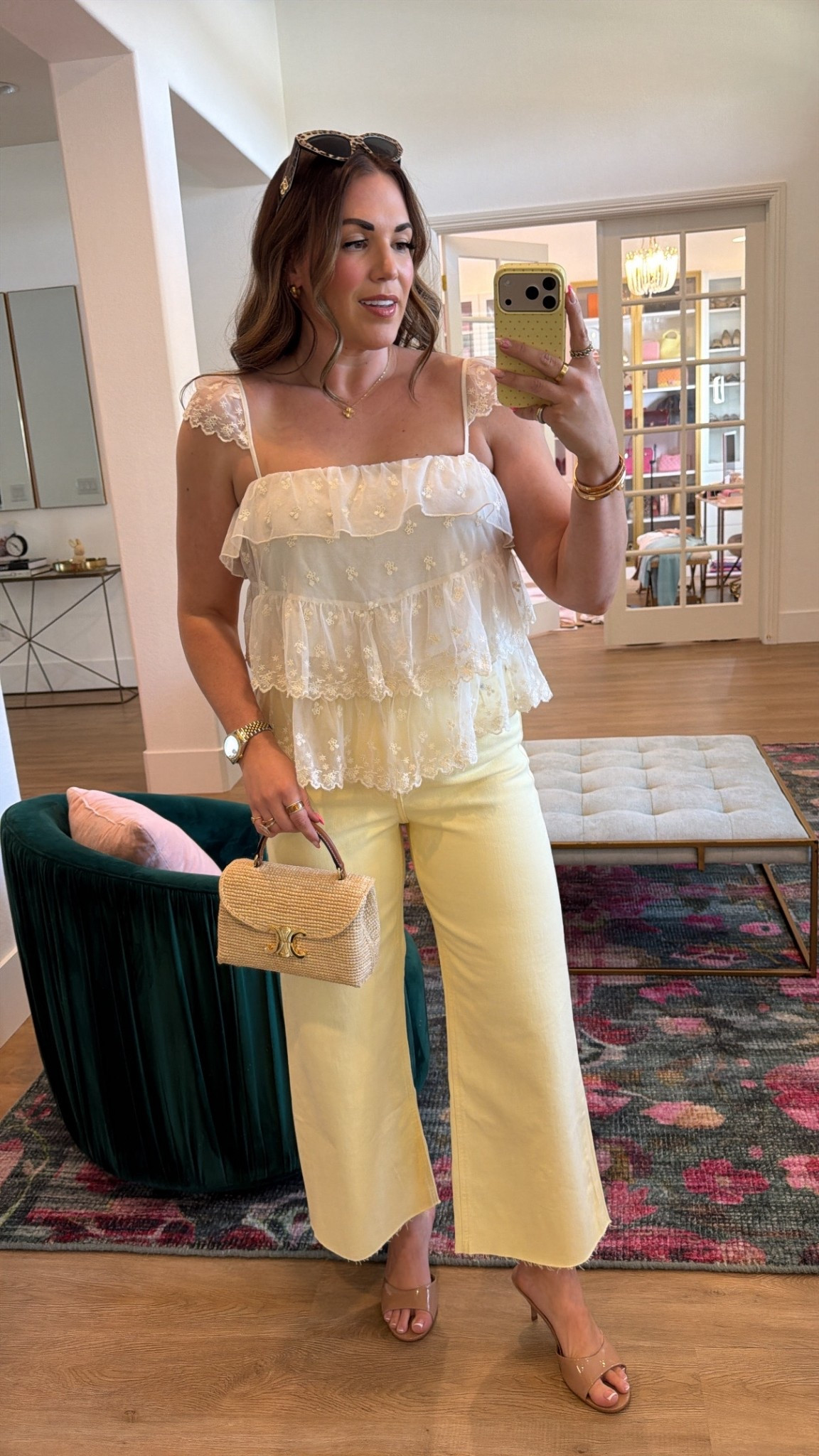 curvy midsize feminine spring butter yellow outfit 💛 wearing size large in lace camisole top and size 30 in butter yellow denim 

#LTKMidsize #LTKSeasonal