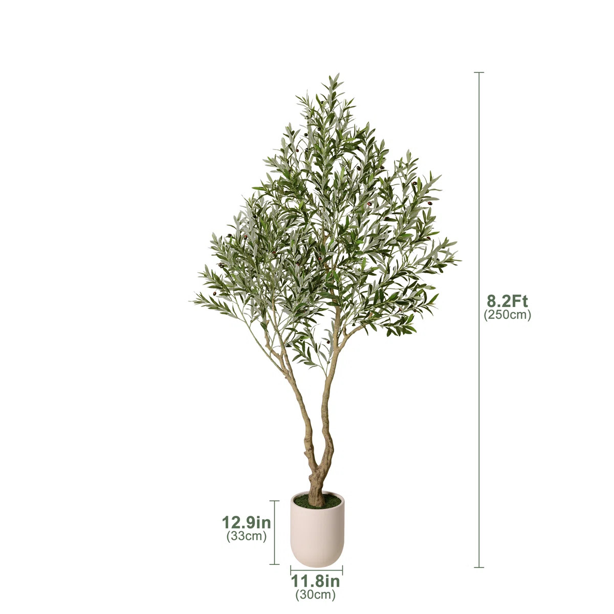 Adcock 8.2 ft Tall Artificial Olive Tree with White Pot - Realistic Faux Greenery Plant with Red ... | Wayfair North America