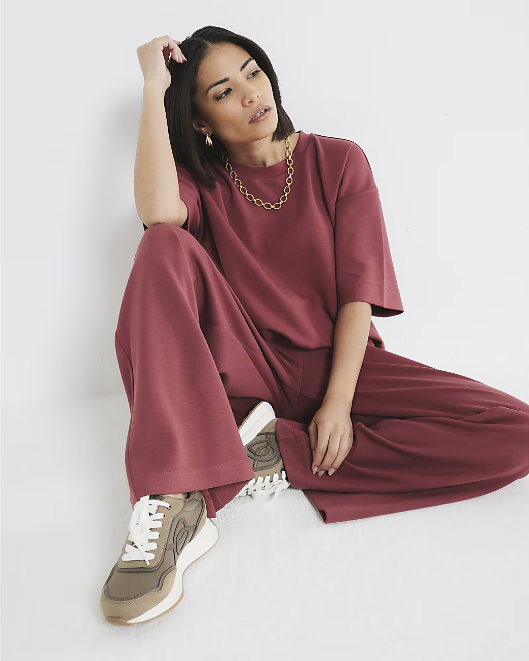 Petite Red Premium Wide Leg Joggers | River Island UK & IE