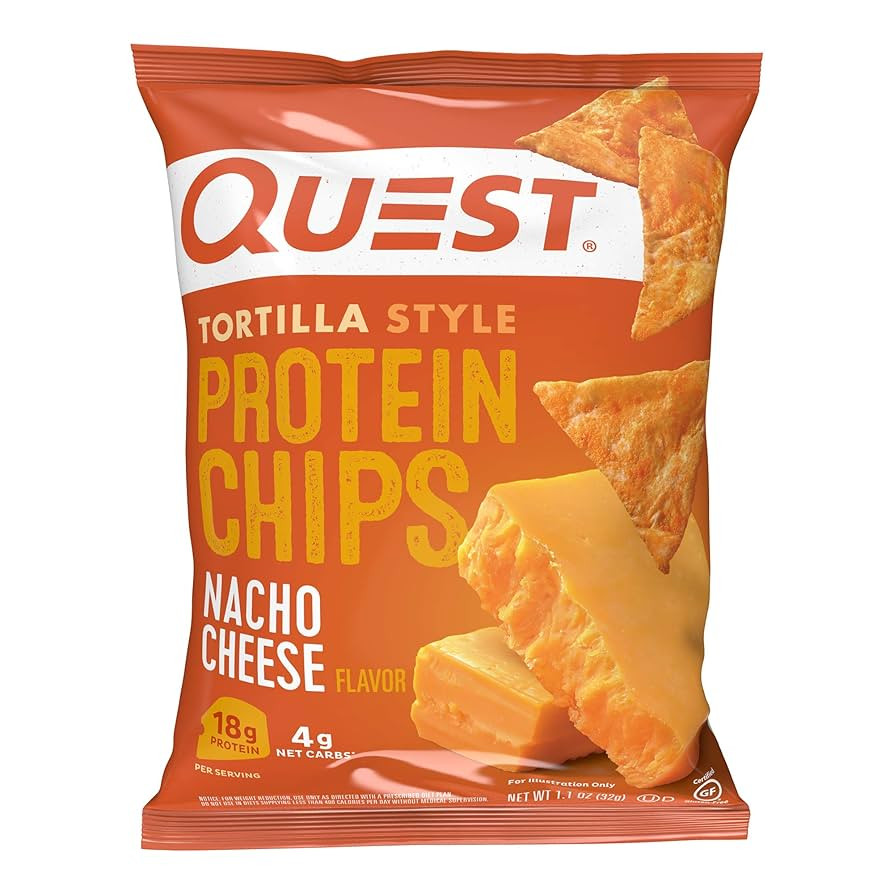 Quest Nutrition Nacho Cheese Tortilla Style Protein Chips, 18g Protein, 4g Net Carb, Low Carb, Gl... | Amazon (US)