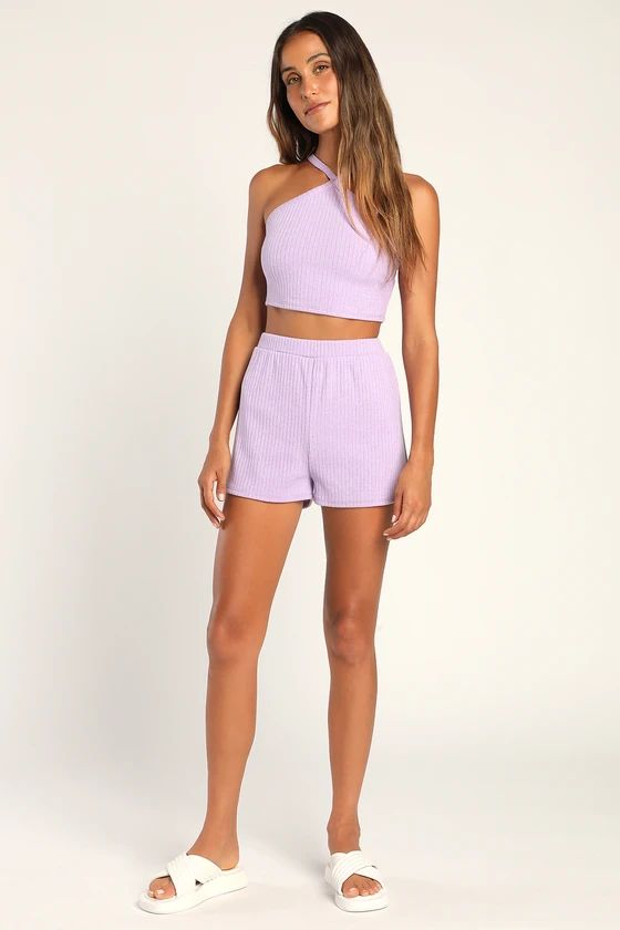 Downtime Diva Lavender Ribbed High-Waisted Lounge Shorts | Lulus (US)
