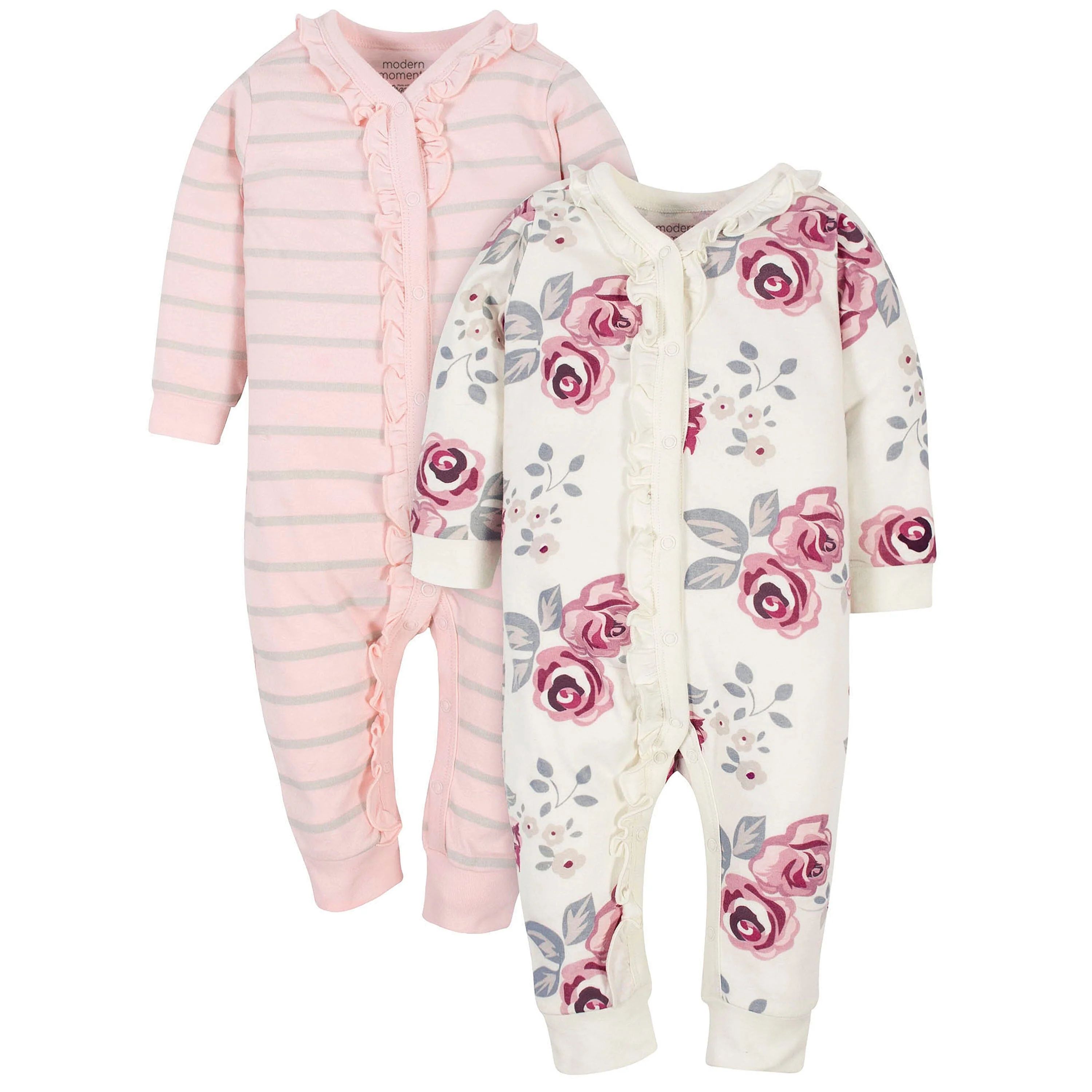 2-Pack Baby Girls Roses & Stripe Coveralls | Gerber Childrenswear