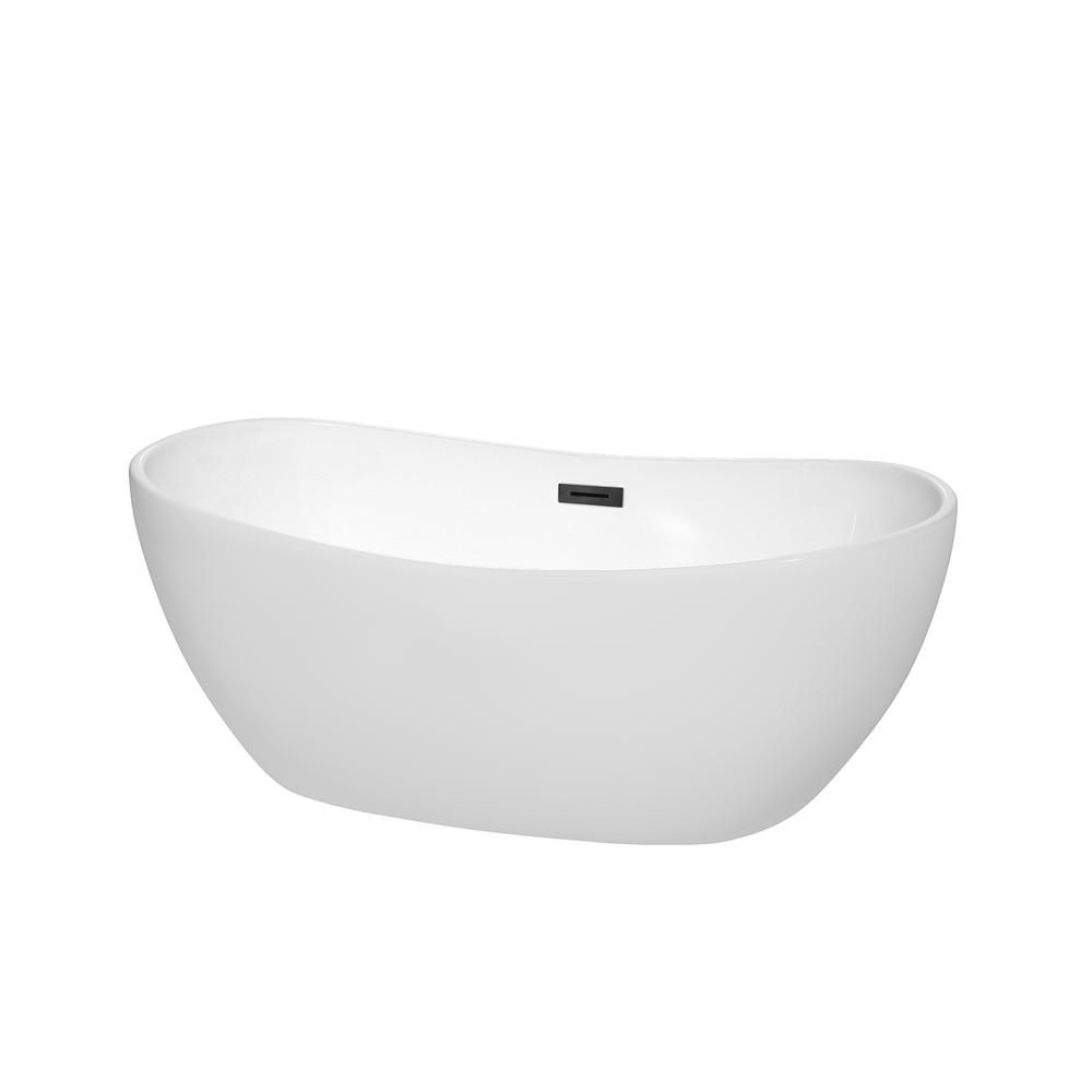 Wyndham Collection Rebecca 60 in. Acrylic Flatbottom Bathtub in White with Matte Black Trim-WCOBT... | The Home Depot
