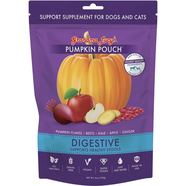 Grandma Lucy's Pumpkin Pouch Digestive Freeze-Dried Dog & Cat Food Topper, 6-oz bag | Chewy.com