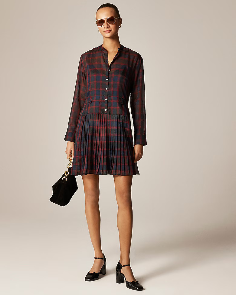 Pleated shirt-dress in Stewart tartan print | J. Crew US