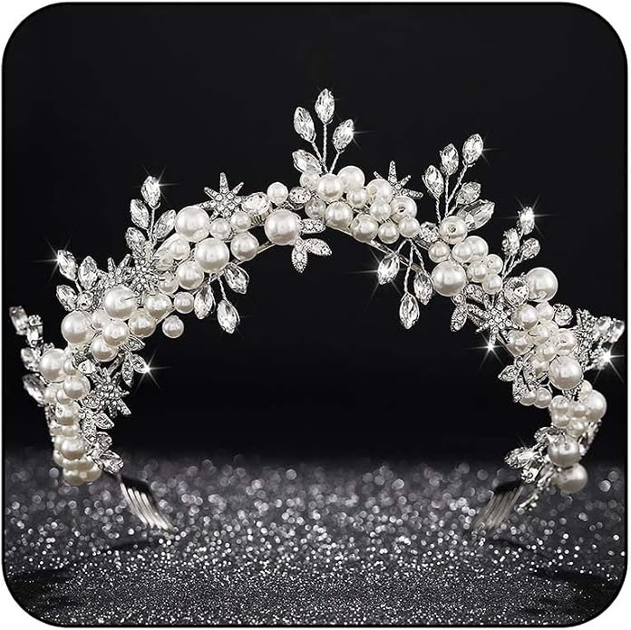 Star Wedding Tiaras and Crowns Silver Bride Headbands Pearl Headpieces Rhinestone Bridal Hair Acc... | Amazon (US)