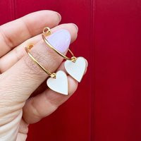 White Enamel Heart Hoop Earrings, Gold Plated Love Valentines Gift, Made in Greece | Etsy (US)