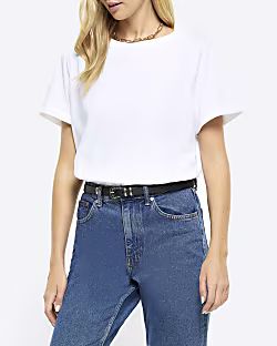 White rolled sleeve t-shirt | River Island (UK & IE)