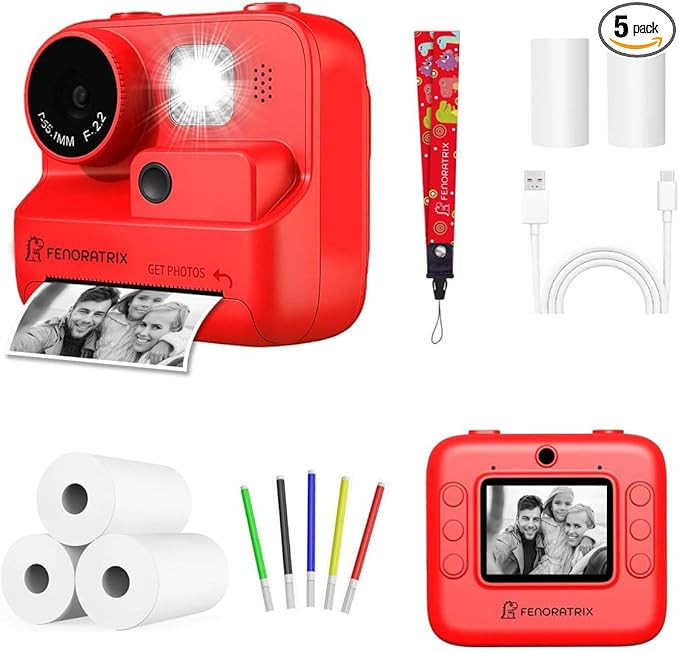 Instant Print Camera for Kids – No Ink Needed, 2.4" Screen, Selfie & 1080P Video, 10X Zoom, 3 P... | Amazon (US)