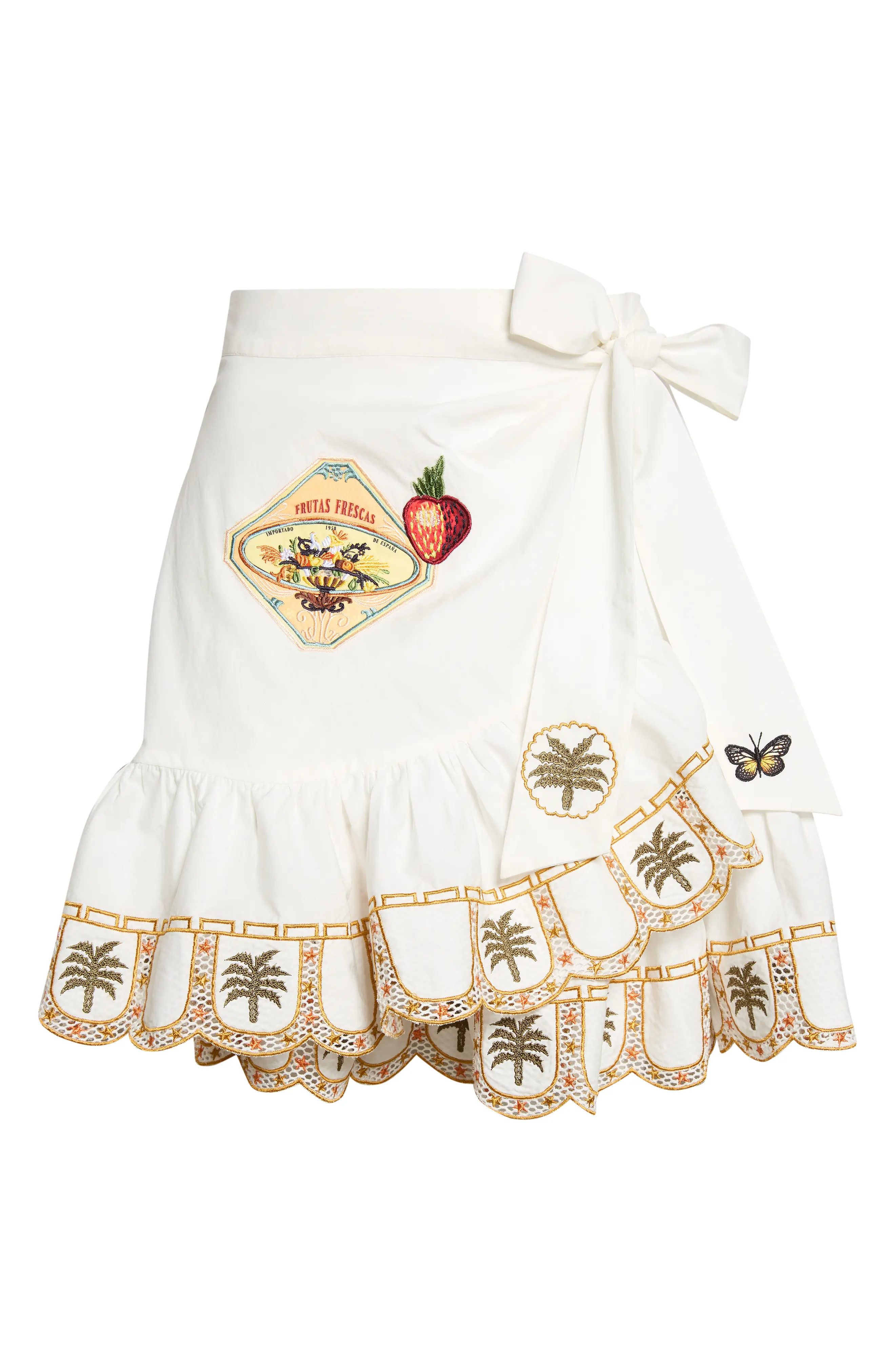Camilla Embroidered Ruffle Hem Wrap Skirt in Va Va Vintage at Nordstrom, Size Large | Nordstrom