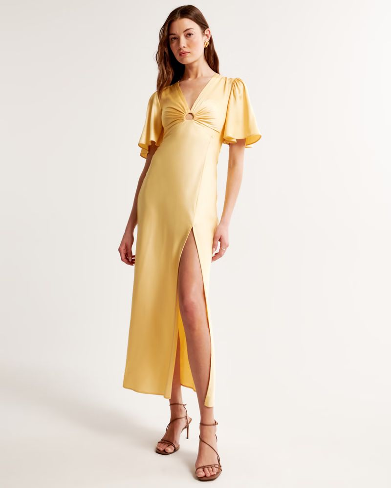 Angel Sleeve O-Ring Gown | Pale Yellow Dress | Pastel Yellow Dress | Abercrombie & Fitch (US)
