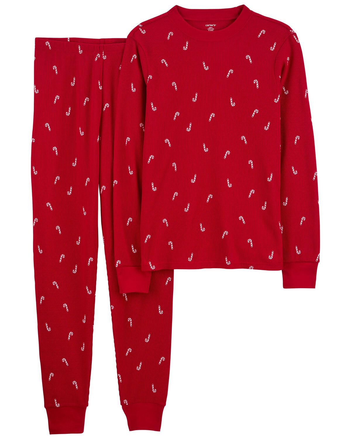 Red Adult 2-Piece Candy Cane Thermal Pajamas | carters.com | Carter's