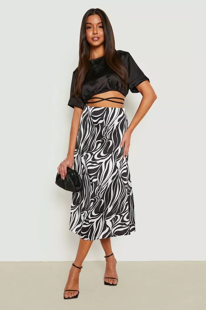 Mono Print Satin Bias Midaxi Skirt | Boohoo.com (UK & IE)